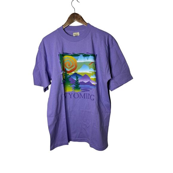 VTG Prairie Mountain t-shirt graphic Purple Wyoming  XL single stitch - Picture 1 of 2